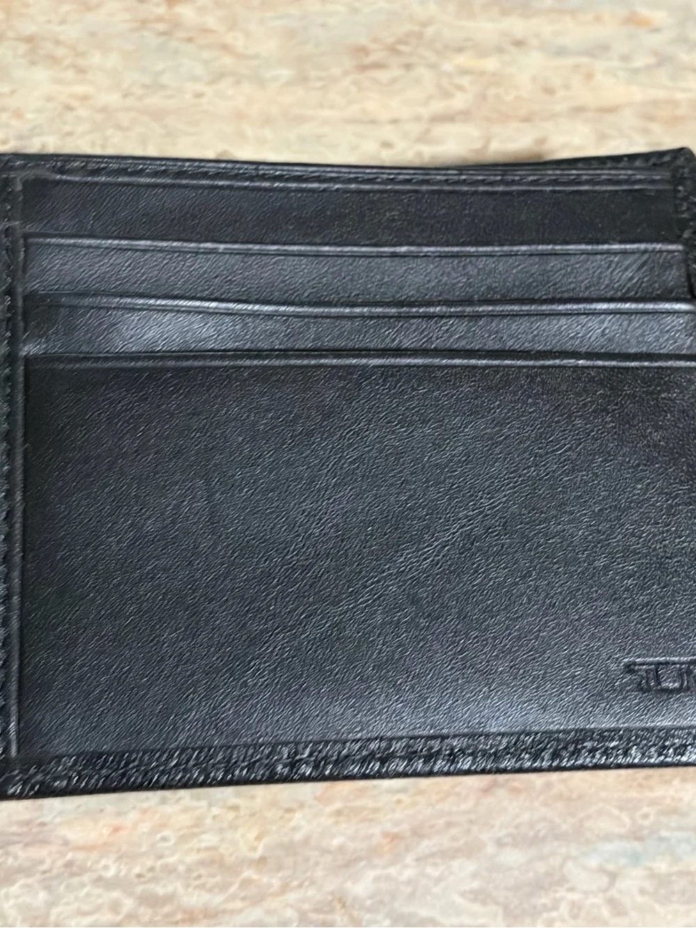 Tumi Black Double Billfold Textured Leather Card Holder/ Wallet